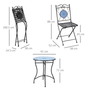 Set de Gradina 3 Piese cu Mozaic, din Metal, Albastru - Img 3