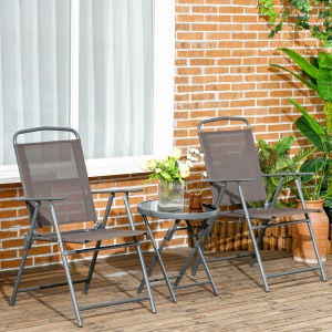 Set de Grădină cu 3 Piese, cu Masă cu Blat din Sticlă - Maro - Img 2