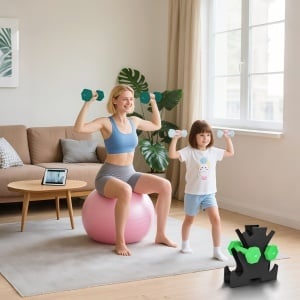 Set de greutăți hexagonale, greutate totală de 18 kg, cu suport inclus, din oțel, metal și plastic, multicolor - Img 8