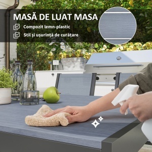 Set de Mobilier de Grădină cu 7 Piese, Masă și 6 Scaune Stivuibile, Mobilier din Oțel Textilen, Gri Deschis - Img 5