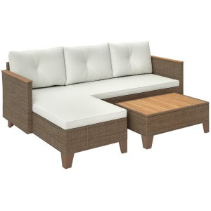 Set de Mobilier de Grădină din 3 Piese cu Canapea, Șezlong și Măsuță de Cafea, 128x66x66 cm, Kaki - Img 1