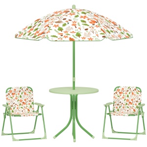 Set de Mobilier de Grădină din 4 Piese cu Masă, Scaune și Umbrelă de Soare Reglabilă, 50xΦ49,5 cm, Verde - Img 1