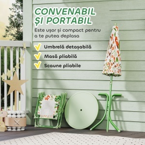 Set de Mobilier de Grădină din 4 Piese cu Masă, Scaune și Umbrelă de Soare Reglabilă, 50xΦ49,5 cm, Verde - Img 6