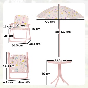 Set de Mobilier de Grădină din 4 Piese cu Masă, Scaune și Umbrelă de Soare Reglabilă, 50xΦ49,5 cm, Roz - Img 3