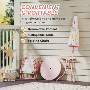 Set de Mobilier de Grădină din 4 Piese cu Masă, Scaune și Umbrelă de Soare Reglabilă, 50xΦ49,5 cm, Roz - Img 6
