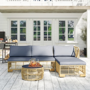 Set de Mobilier din Rachita de 5 Bucati, Gri - Img 3