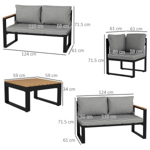 Set de Mobilier pentru Grădină din 4 Piese cu 2 Canapele Duble, Colțar și Măsuță de Cafea, 124x61x71,5 cm, Gri - Img 3