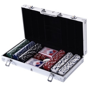 Set de Poker, 300 jetoane, Geanta din aluminiu, Argintiu