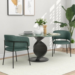 Set de Scaune, Scaune de Bucătărie Tapițate Moderne din Catifea cu Spate, Cotieră și Picioare Metalice, 57x53x73 cm, Verde - Img 2