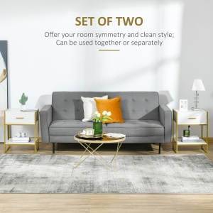 Set din 2 Noptiere Moderne, Noptiere cu Raft și Sertar, Organizatoare de Depozitare pentru Dormitor, 45x40x60 cm, Alb - Img 4