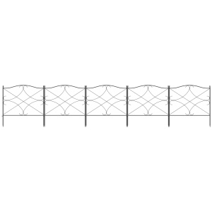Set Gard de Grădină cu 5 Panouri și Stâlpi, Gard Decorativ din Metal, 305x62 cm, Negru - Img 8
