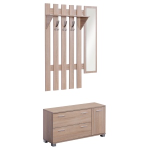 Set Hol 3 Piese – Dulap Pantofi, Cuier cu Oglinda, Design Lemn - Img 1