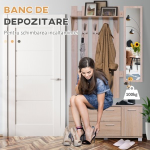 Set Hol 3 Piese – Dulap Pantofi, Cuier cu Oglinda, Design Lemn - Img 6