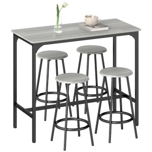 Set Masă de Bar și 4 Scaune cu Suport pentru Picioare, 110x50x89.5 cm, Gri