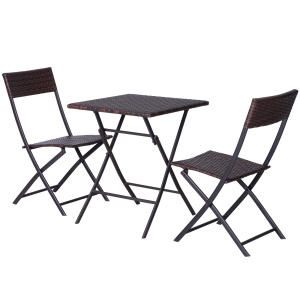 set masa de gradina cu 2 scaune pliabile, maro - Img 1