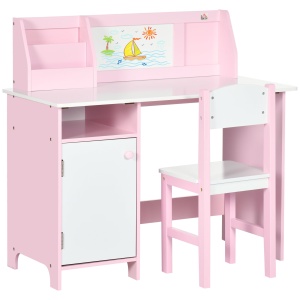 Set Masă și Scaune pentru Copii 5-8 Ani cu Spațiu de Depozitare, Tablă și Scaun, 90x45x85 cm, Roz - Img 1