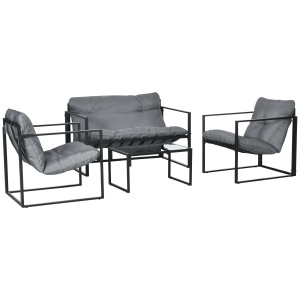 Set Mobilier de Exterior cu Măsuță din Sticlă, Canapea, 2 Fotolii și Perne, Gri - Img 1