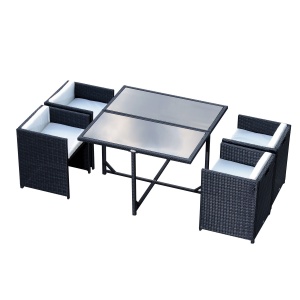 Set Mobilier de Grădină cu Masă de Prânz, 4 Scaune și Perne, 109x109x72 cm, Negru - Img 4