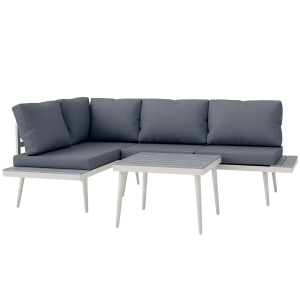 Set Mobilier de Grădină din 3 Piese cu 2 Canapele cu Spătar Reglabil în 5 Poziții și Măsuță, 139x63x65 cm, Gri - Img 1