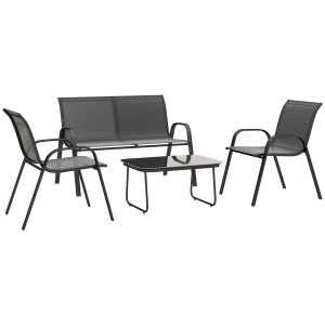 Set Mobilier de Grădină din 4 Piese cu Canapea, 2 Scaune Stivuibile și Măsuță de Cafea, 113x66x79 cm, Negru - Img 1