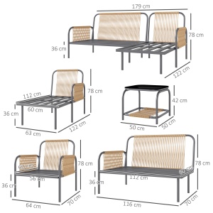 Set Mobilier de Grădină din 4 Piese cu Canapea, Fotoliu, Șezlong și Măsuță, 64x70x78 cm, Gri Închis - Img 3