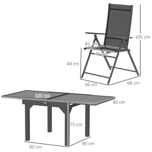 Set Mobilier de Grădină din 7 Piese cu Masă Extensibilă și 6 Scaune Pliabile cu Cotiere, 180/90x90x75 cm, Gri - Img 3