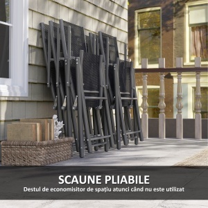 Set Mobilier de Grădină din 7 Piese cu Masă Extensibilă și 6 Scaune Pliabile cu Cotiere, 180/90x90x75 cm, Gri - Img 5