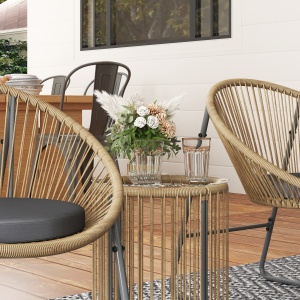 Set Mobilier din 3 Piese din Ratan pentru Grădină cu Scaune și Măsuță de Cafea, 72x73x77 cm, Natural - Img 8