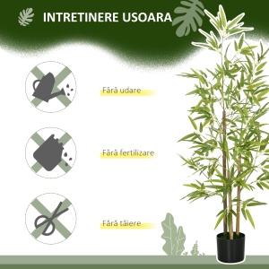 Set Plante Bambus Artificiale cu 3 Trunchiuri cu Ghiveci, Plante Artificiale din PP și Metal, 15x15x120 cm, Verde - Img 6