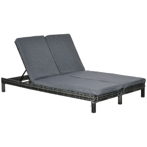 Set Sezlong cu 2 locuri in PE Ratan cu Saltea captusita, Gri 195 x 120 x 28 cm - Img 1