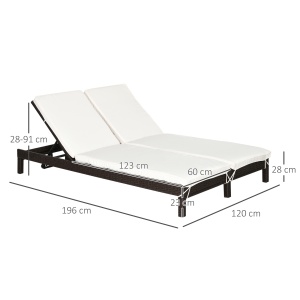 Sezlong cu 2 Locuri din PE Ratan Maro cu Saltea Alba 195 x 120 x 28 cm - Img 3
