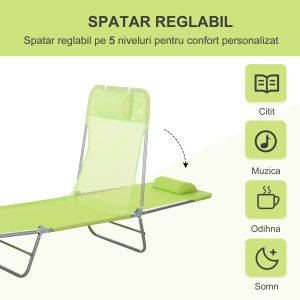 Sezlong pentru Gradina Pliabil cu Spatar Reclinabil Verde deschis - Img 4