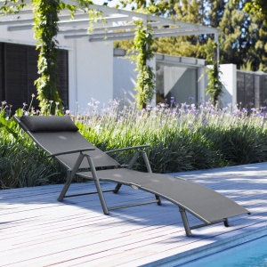 Sezlong Relax Pliabil Schelet in Metal 137x63.5x100.5cm Gri - Img 2