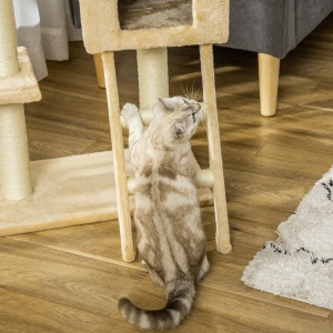 Stalp de zgariat pentru Pisici cu mai multe niveluri cu Hamac si Casuta, Franghii din Sisal Natural, 55 × 30 × 100 cm - Img 8