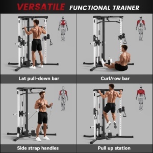 Stație de Fitness cu 15 Poziții Reglabile, Bară pentru Tracțiuni și Halteră, 170x139x200 cm, Negru - Img 4
