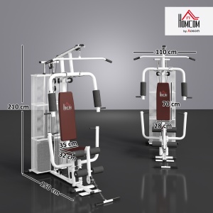 Stație Fitness Multifuncțională cu 4 Perne din Oțel și PU Alb - Img 3