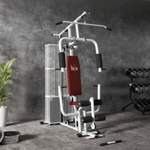 Stație Fitness Multifuncțională cu 4 Perne din Oțel și PU Alb - Img 8