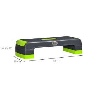 Stepper Aerobic Reglabil pe 3 Înălțimi, Step Fitness din Plastic pentru Antrenament, 78x28x10/15/20 cm, Verde - Img 3
