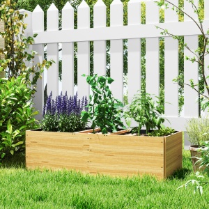 Strat de Grădină Înălțat și Adânc cu 3 Zone de Creștere și Strat de Protecție, 140x60x40 cm, Lemn Natural - Img 9