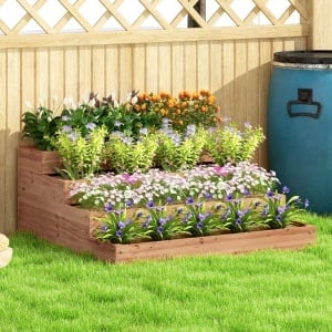 Strat Înălțat de Grădină cu 4 Niveluri, Jardinieră de Balcon cu Bază Deschisă și Căptușeală, 113x113x46 cm, Maro - Img 2