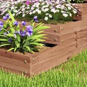 Strat Înălțat de Grădină cu 4 Niveluri, Jardinieră de Balcon cu Bază Deschisă și Căptușeală, 113x113x46 cm, Maro - Img 9