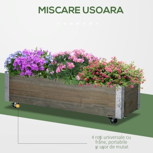 Strat Înălțat de Grădină cu Roți, Frână și Strat din Nețesut cu Orificii de Drenaj, 96x30.6x30 cm, Gri Deschis - Img 5