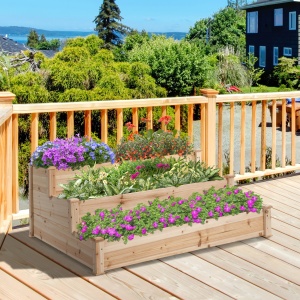 suport 3 rafturi lemn pentru plante, 120x120x56 cm - Img 2