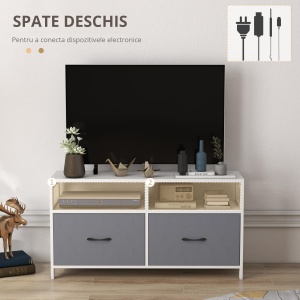 Suport Dulap TV pentru Televizoare de pana la 45”, Centru de Divertisment cu Sertare Pliabile si Rafturi de Depozitare pentru Camera de Zi, Dormitor - Img 6