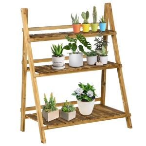 Suport pentru Plante Pliabil, Jardinieră cu 3 Niveluri, Raft de Exterior pentru Plante, 80x37x93 cm, Lemn Natural - Img 1