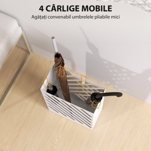 Suport pentru Umbrele cu Tavă pentru Colectarea Picăturilor și 4 Cârlige, 28x14x41 cm, Alb - Img 5