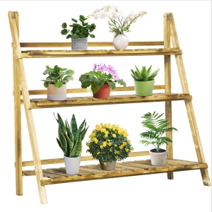 Suport Pliabil pentru Plante din Lemn de Brad cu 3 Nivele, 100x37x93 cm, Lemn Natural - Img 1