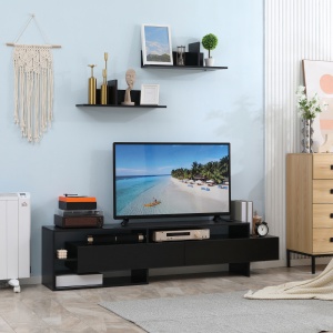Suport TV Modern 130 cm cu Dulapuri si Rafturi – Negru - Img 2