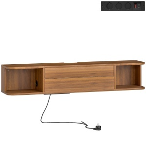 Suport TV suspendat până la 50" cu prize de curent, USB și tip C, sertar și rafturi, 120x24x22.4 cm, Nuc - Img 1