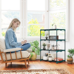 Suport Vertical pentru Plante cu 4 Niveluri din Oțel și Plastic, Suport pentru Ghivece de Interior și Exterior, Grădină, Balcon, 67x49x105 cm, Verde Închis - Img 7